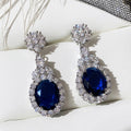 European Minimalist Oval Sapphire Blue Zircon Stud Earrings Imitation Jewelry For Women view 2