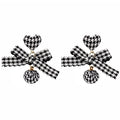 Houndstooth Fabric Heart Bowknot Plaid Ribbon Ball Tassel Long Alloy Stud Drop Earrings view 5