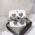 Houndstooth Fabric Heart Bowknot Plaid Ribbon Ball Tassel Long Alloy Stud Drop Earrings view 2