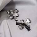 Houndstooth Fabric Heart Bowknot Plaid Ribbon Ball Tassel Long Alloy Stud Drop Earrings view 4