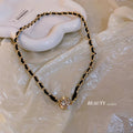 Korean Style Faux Leather Wrap Chain Rhinestone Magnetic Alloy Plaid Choker Necklace For Women view 2