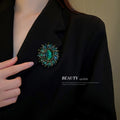 Vintage Alloy Emerald Rhinestone Flower Brooch For Women's Coat And Dress Accessories view 1