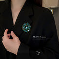 Vintage Alloy Emerald Rhinestone Flower Brooch For Women's Coat And Dress Accessories view 3