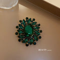 Vintage Alloy Emerald Rhinestone Flower Brooch For Women's Coat And Dress Accessories view 4