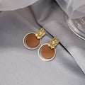 Elegant Geometric Gold Alloy Irregular Metal Hoop Drop Studs With Color Enamel Round Disc Earrings view 3