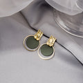 Elegant Geometric Gold Alloy Irregular Metal Hoop Drop Studs With Color Enamel Round Disc Earrings view 2