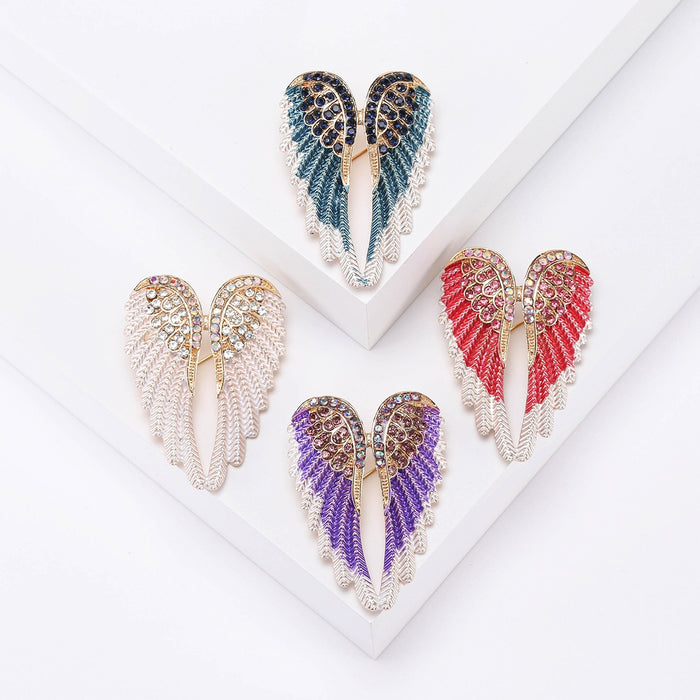 Alloy Rhinestone Angel Wing Brooch Pin For Trendy Apparel Accessories