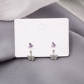 Elegant 925 Silver Needle Purple Enamel Double Butterfly Rhinestone Dangle Stud Earrings view 1