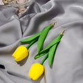 Long Tulip Flower Drop Earrings Elegant Acrylic Petal Leaf Statement Fashion Dangle Earrings view 3