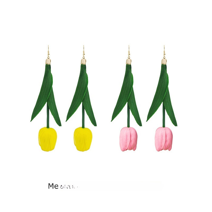 Long Tulip Flower Drop Earrings Elegant Acrylic Petal Leaf Statement Fashion Dangle Earrings