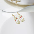 Elegant Vintage Geometric Asymmetric Gold Tone Alloy Enamel Baby Footprint Drop Stud Earrings view 2