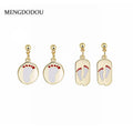 Elegant Vintage Geometric Asymmetric Gold Tone Alloy Enamel Baby Footprint Drop Stud Earrings view 1