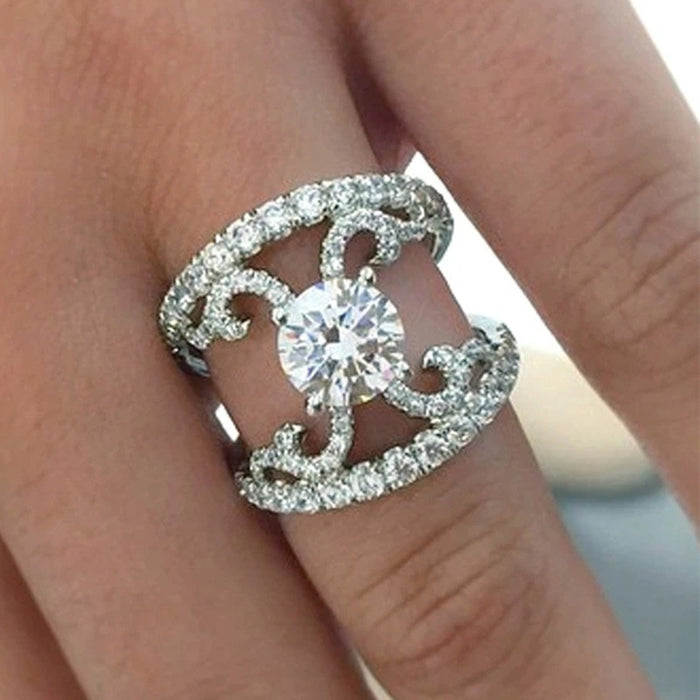 Palace Style Geometric Rhinestone Ring For Women European Fashion Versatile Jewelry Accessory