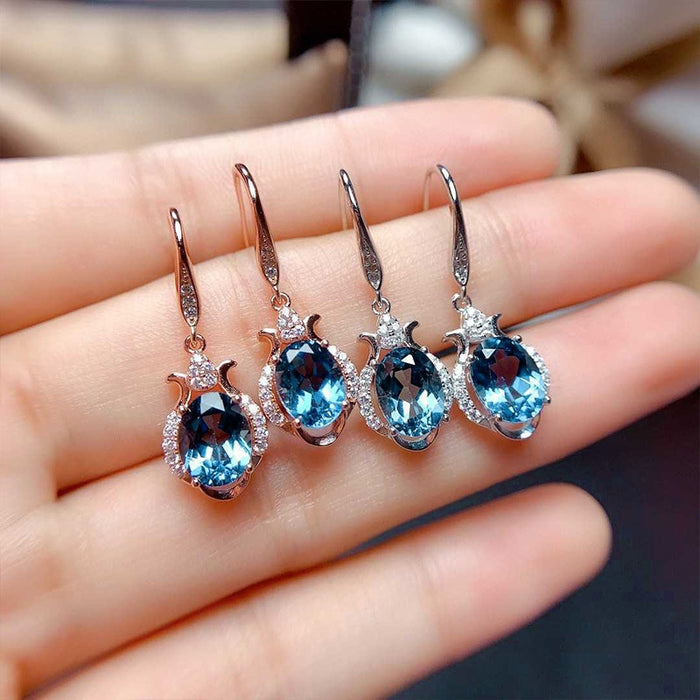 Elegant Blue Topaz Look Zircon Dangle Earrings For Women Sparkling Ear Hook