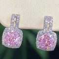 Korean Simple Round Zircon Small Sugar Cube Stud Earrings, Trendy Minimalist Ear Jewelry view 3