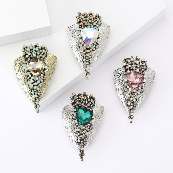 Vintage Alloy Rhinestone Glass Brooch Creative Lapel Pin For Dresses