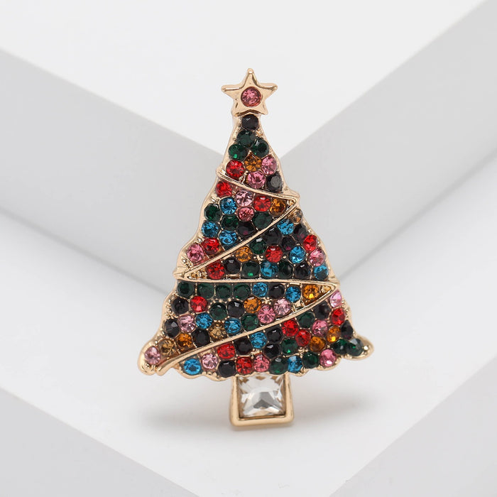 Alloy Rhinestone Colorful Christmas Tree Brooch For Holiday Apparel