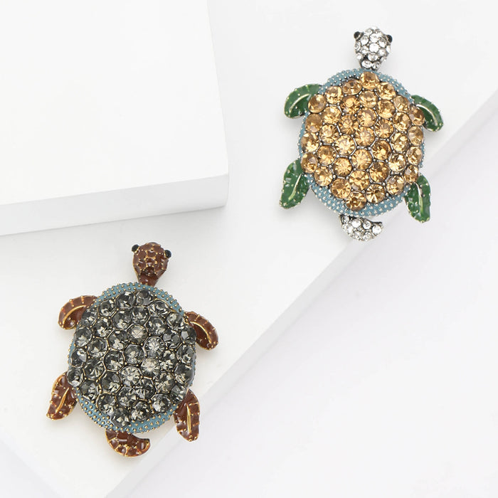 Alloy Rhinestone Turtle Brooch Pin For Suit And Cardigan