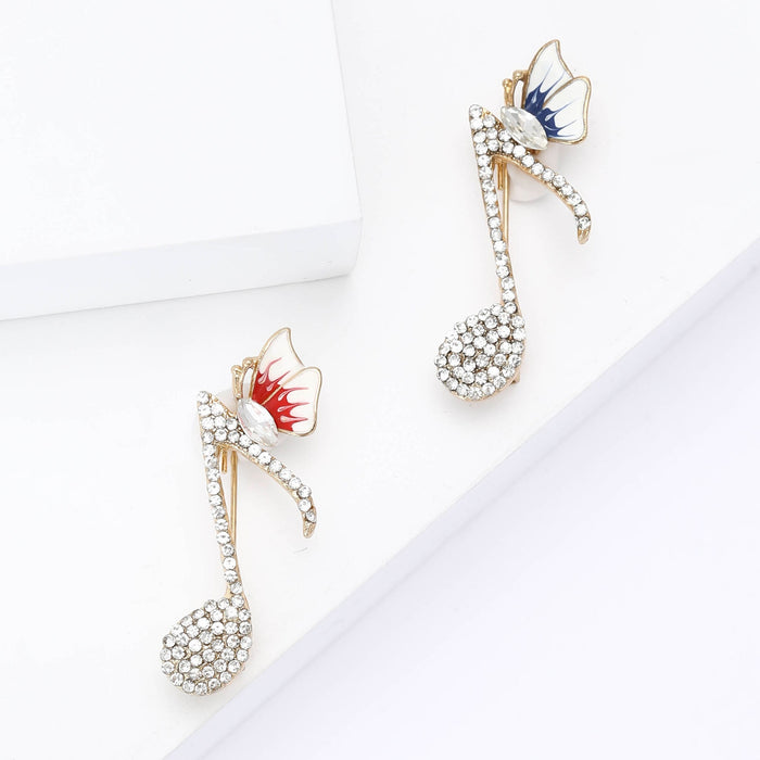 Creative Alloy Rhinestone Wing Music Note Brooch For Womens Clothing