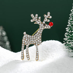 Alloy Rhinestone Reindeer Brooch Christmas Deer Lapel Pin For Outfits