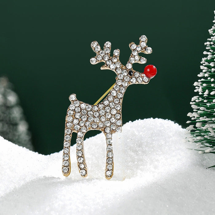 Alloy Rhinestone Reindeer Brooch Christmas Deer Lapel Pin For Outfits