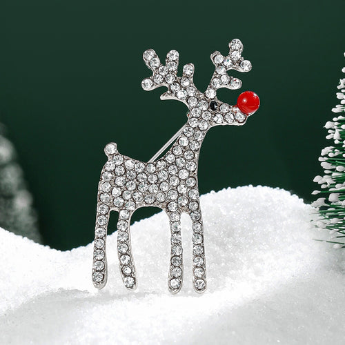Alloy Rhinestone Reindeer Brooch Christmas Deer Lapel Pin For Outfits