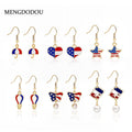 Elegant Enamel American Flag Heart Star Umbrella Hot Air Balloon Pearl Dangle Alloy Hook Earrings view 1