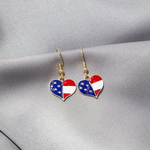 Elegant Enamel American Flag Heart Star Umbrella Hot Air Balloon Pearl Dangle Alloy Hook Earrings