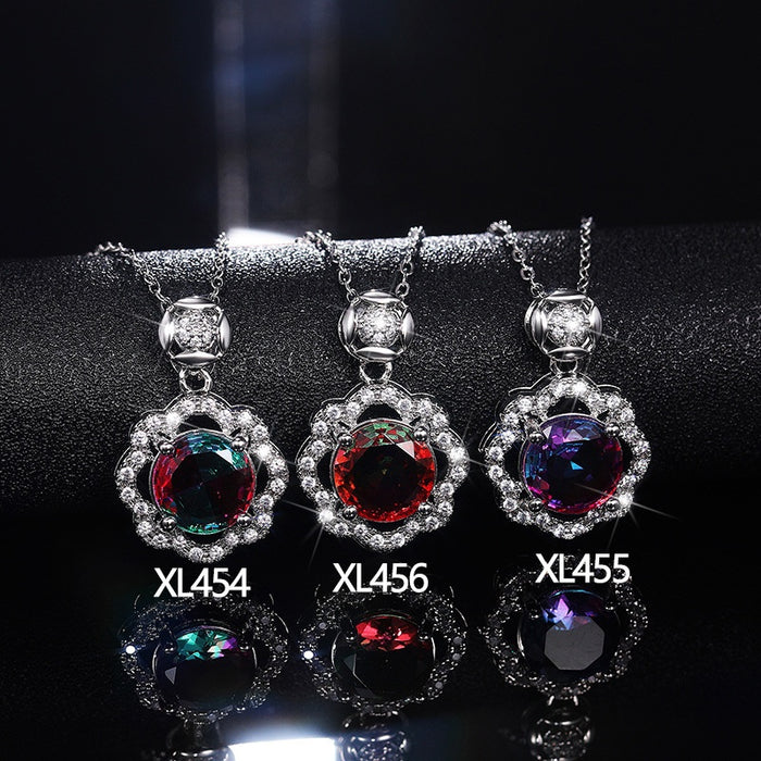 Fashion Colorful Gemstone Flower Pendant Necklace For Women Simple Light Luxury Jewelry