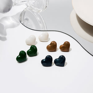 Vintage Minimalist Glossy Enamel Heart Studs For Women Korean Style Silver Needle Fashion Earrings