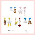 Sweet Asymmetric Pink Bow Rabbit Cloud Bear Heart Enamel Alloy Long Drop Stud Womens Earrings view 2