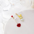 Sweet Asymmetric Pink Bow Rabbit Cloud Bear Heart Enamel Alloy Long Drop Stud Womens Earrings view 3