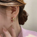 Vintage Zinc Alloy Double Layer C Shape Hoop Earrings With Velvet Chain Korean Geometric Style view 3