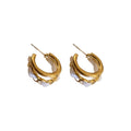 Vintage Zinc Alloy Double Layer C Shape Hoop Earrings With Velvet Chain Korean Geometric Style view 5