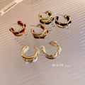 Vintage Zinc Alloy Double Layer C Shape Hoop Earrings With Velvet Chain Korean Geometric Style view 2