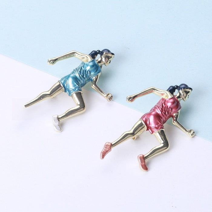 Alloy Enamel Running Girl Brooch Pin For Sports Apparel