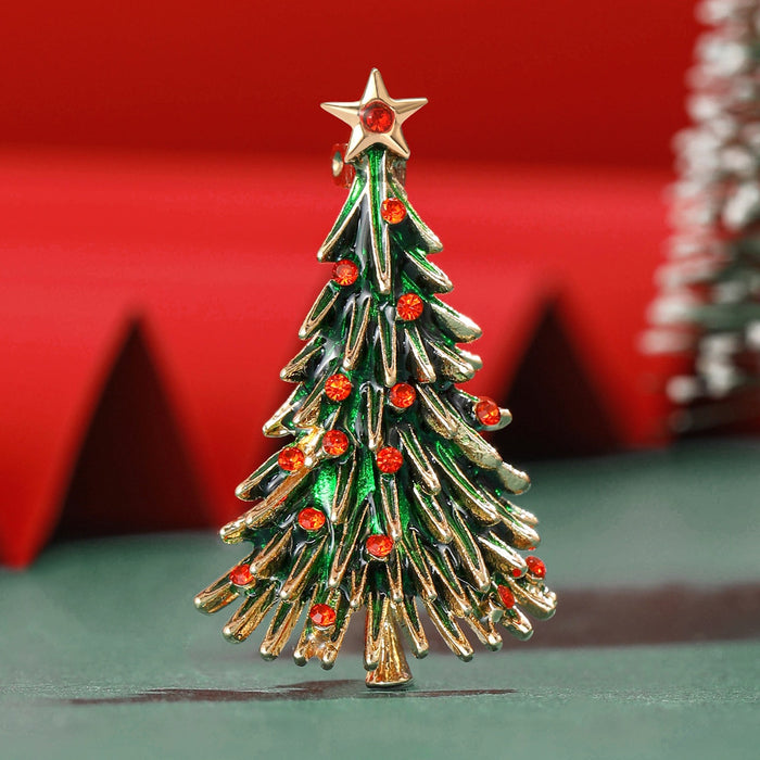 Alloy Enamel Rhinestone Christmas Tree Brooch Pin For Festive Decoration