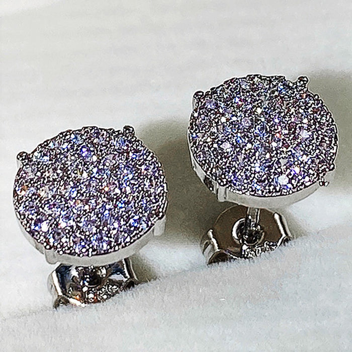 Korean Minimalist Round Stud Earrings For Women With Full Pave Zircon Small Jewelry