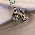 Square Faux Leather Letter Drop Earrings With Silver Needles Retro Korean OL Style view 2