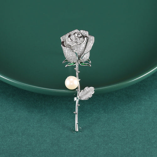 Luxury Alloy Zircon Rose Brooch For Suit And Valentine's Gift