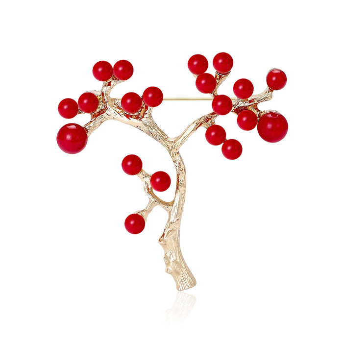 Alloy Holly Berry Plant Brooch For Coat Lapel And Shawl Fastening