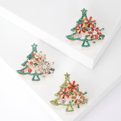 Alloy Rhinestone Christmas Tree Brooch Pin For Suits And Coats