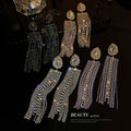 Copper Waterdrop Rhinestone Long Tassel Drop Earrings, European Geometric Statement Jewelry view 3