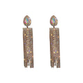 Copper Waterdrop Rhinestone Long Tassel Drop Earrings, European Geometric Statement Jewelry view 5