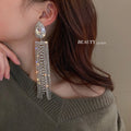 Copper Waterdrop Rhinestone Long Tassel Drop Earrings, European Geometric Statement Jewelry view 4