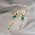 Luxury Blue Crystal Teardrop And White Flower Rhinestone Alloy Long Tassel Drop Dangle Earrings view 2