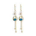 Luxury Blue Crystal Teardrop And White Flower Rhinestone Alloy Long Tassel Drop Dangle Earrings view 5