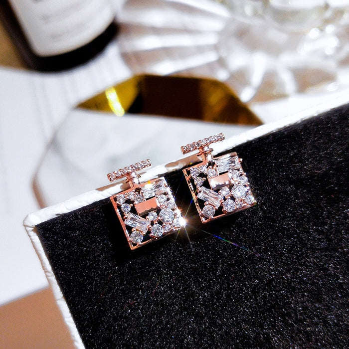 Korean Minimalist Small Stud Earrings, Trendy Perfume Box Design Fashion Ear Jewelry