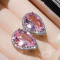 European American Sweet Pear Teardrop Pink Zircon Stud Earrings For Women, Valentine Gift Jewelry view 4