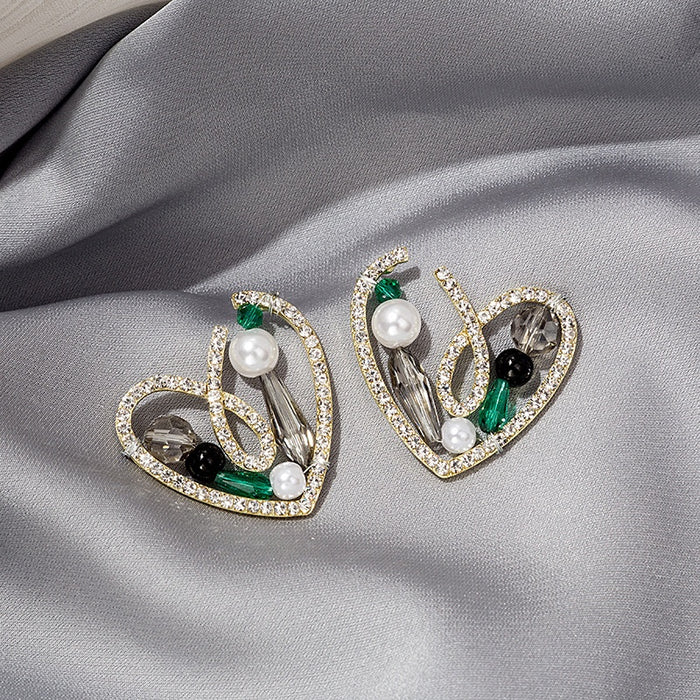 Elegant Heart Shape Zircon Rhinestone Crystal Pearl Alloy Stud Earrings For Women Fashion Jewelry Earrings